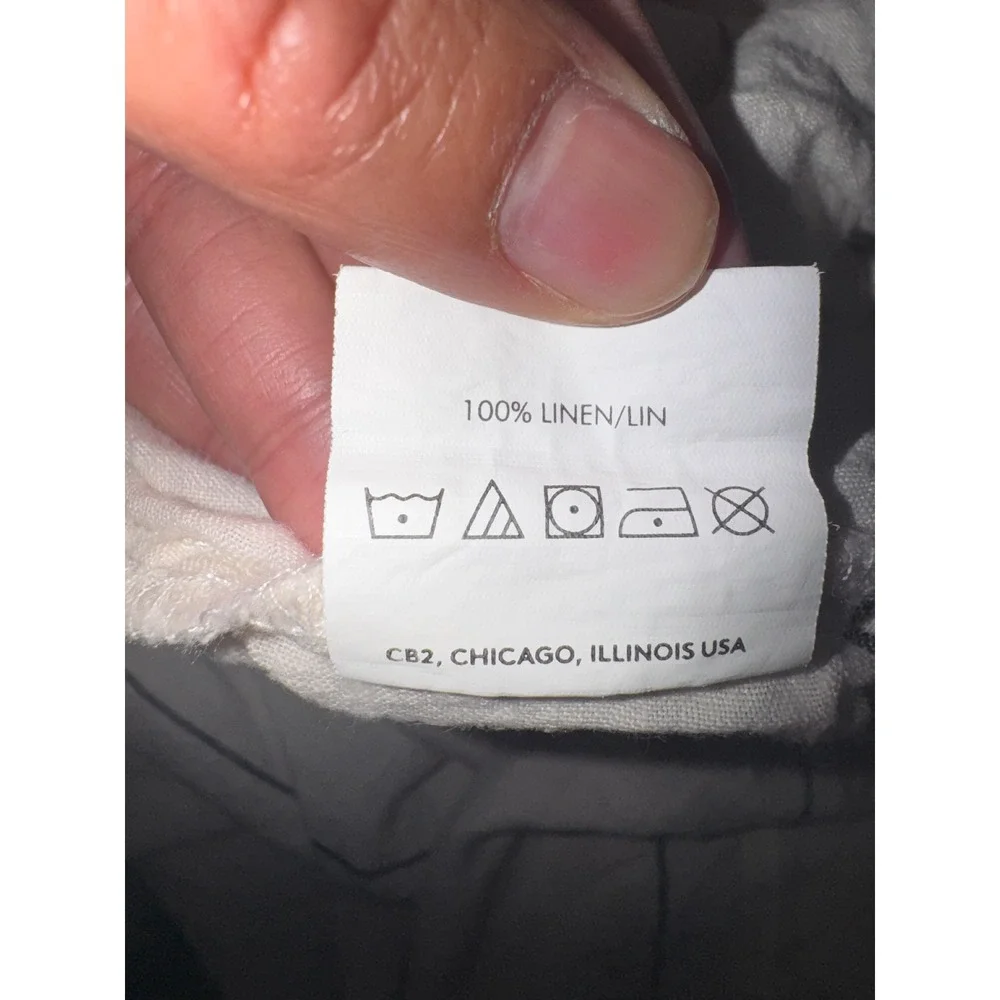 CB2 Pinstripe Linen White Full Queen Duvet Cover 100% Linen 88x92 FLAW